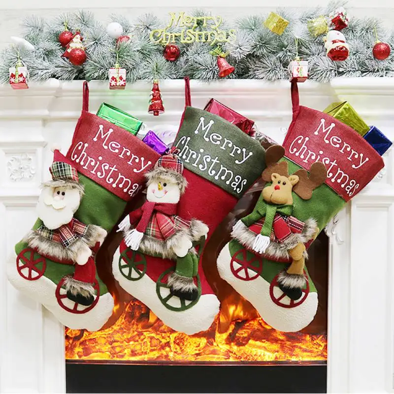 

Christmas Stockings Santa Claus Sock Gift Kids Candy Bag Christmas Decoration for Home X-mas Tree Ornaments W1