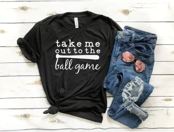 

Take Me Out To The Ball Game T-Shirt Hipster Baseball Game Women Tee Casual Letter Slogan Cotton Tops Graphic Vintage Shirts