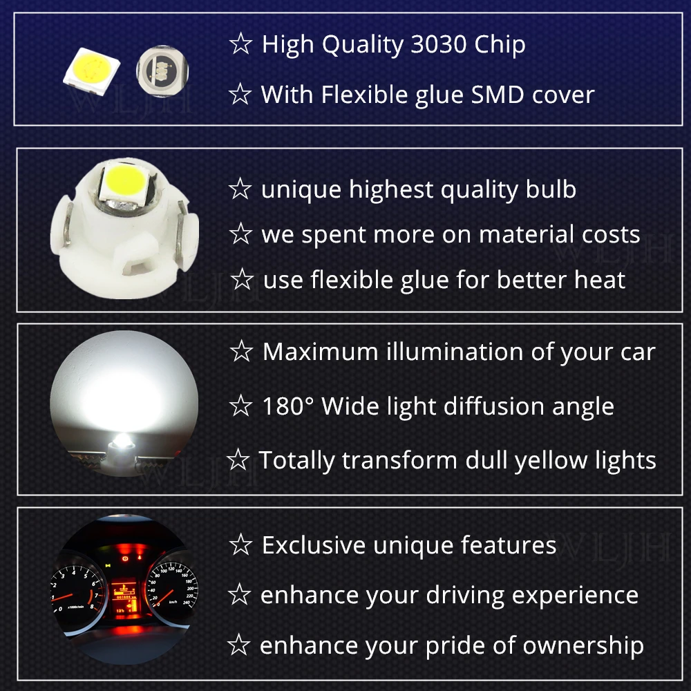 WLJH 10x Led T3 Neo Wedge 3030 SMD A/C Climate Controls Lights Lamps Bulbs for Honda Civic 2003 2004 2006 2007 2008 2009 2010