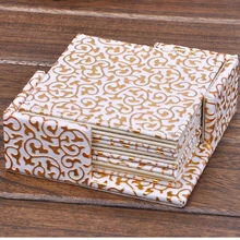 4 ''квадратная PU leateher кофейная подставка для чайной чашки коврик Подставка под столовые приборы бумага Кружева doilies золото над белым 2141A