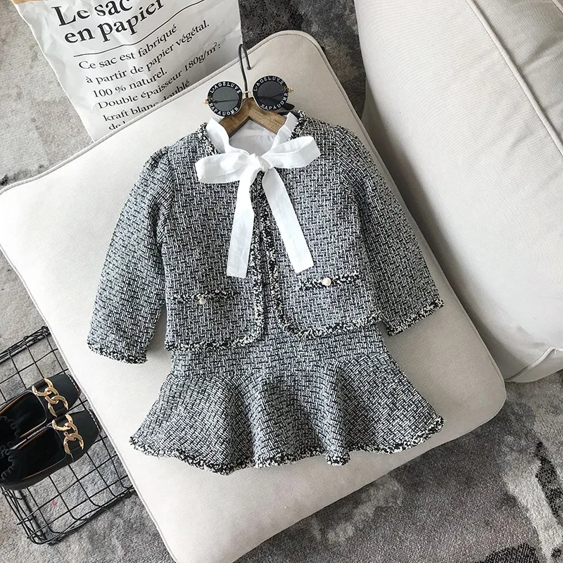 

2018 autumn new children's clothing girls Korean fashion ladies small fragrance suit jacket vest skirt two-piece