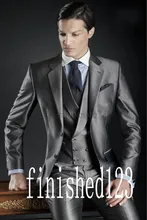New Arrival Two Button Grey Groom Tuxedos Groomsmen Men’s Wedding Prom Suits Custom Made (Jacket+Pants+Vest+Tie) K:461