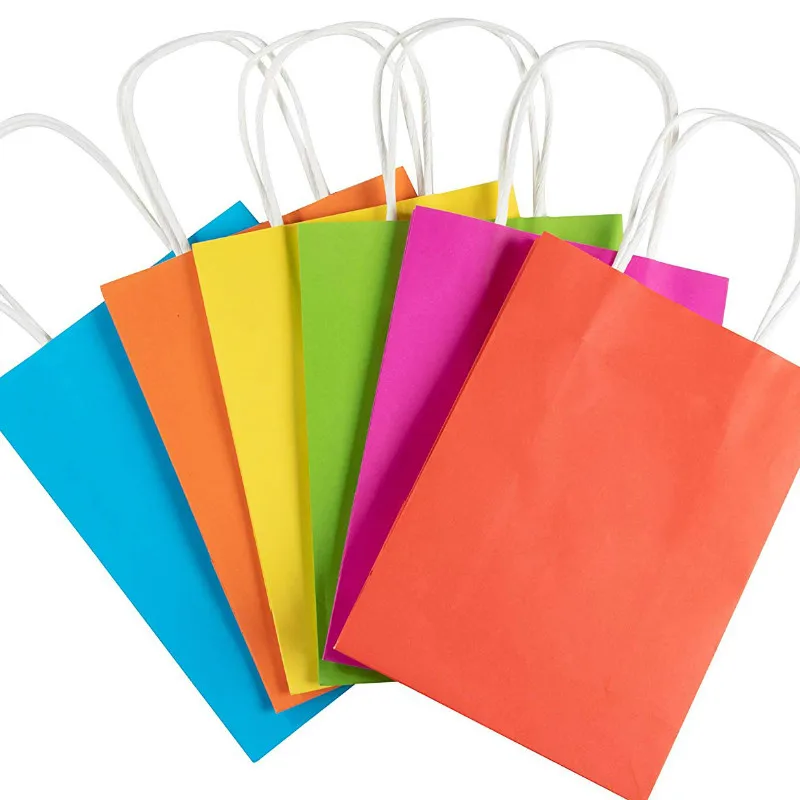 24 шт разные маленькие неоновые цветные бумажные подарочные пакеты с ручками, крафт-бумажные вечерние сумки, подарочные сумки на день рождения, свадьбу, вечеринку
