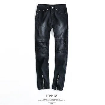 

Fashion Solid Mens Jeans Brand Pockets Ripped Solid Denim Trousers Straight Slim Fit Men Clothes 2018 Plus Size