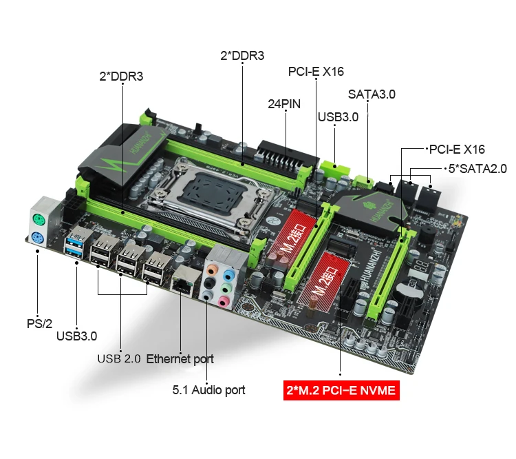 Материнская плата HUANANZHI X79 LGA2011 ATX USB3.0 SATA3 PCI E NVME M.2 SSD поддержка памяти REG ECC и