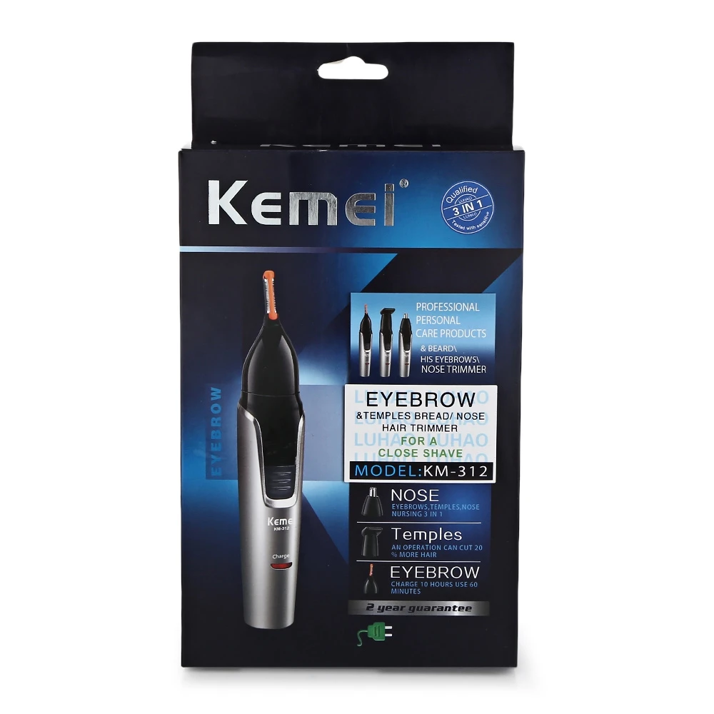 Kemei KM-312 Перезаряжаемые NoseTrimmer 3-в-1 для бровей ухо бакенбард волос триммер washableremovable головка Уход за лицом машинка для стрижки волос