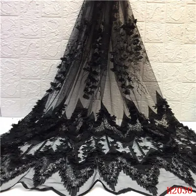 black lace HFX Горячая африканский тюль кружева с бисером Высококачественная роскошная кружевная ткань 3D Французский ручной работы бисером кружева для платья - Цвет: black lace