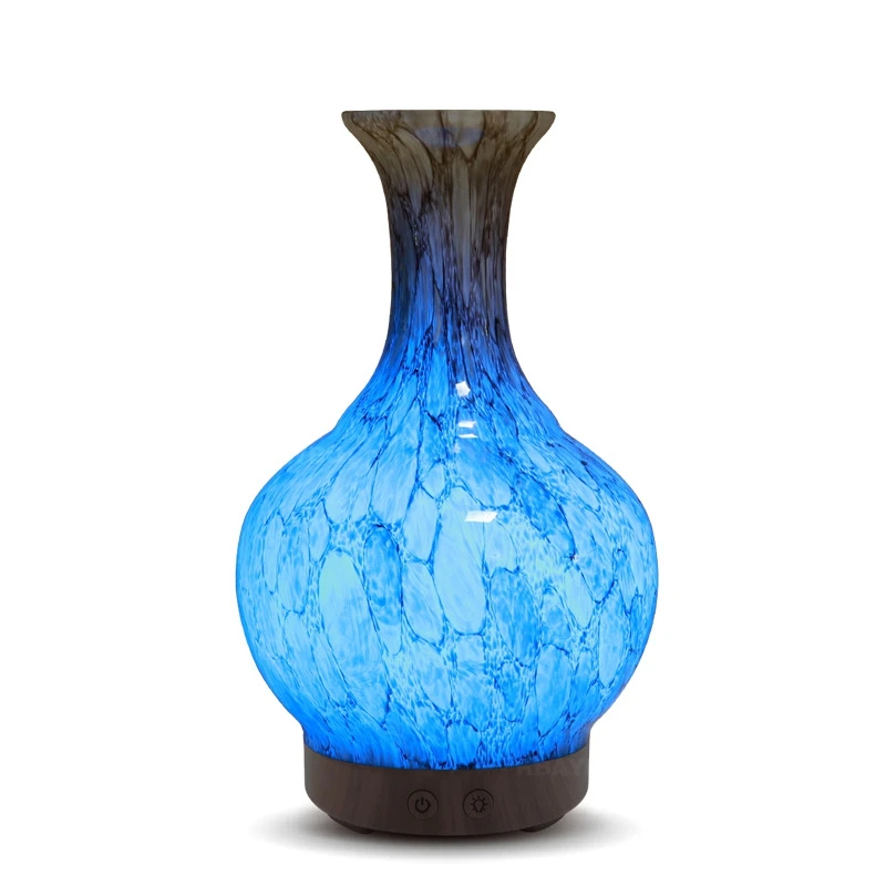 

100ML Marble Glass Vase Humidifier Electric Aromatherapy Cool Mist Maker with 7 Colors LED Night Light for Home