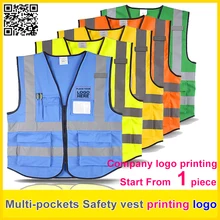Спецодежда высокая видимость безопасности светоотражающий жилет Печать логотипа Рабочий жилет Мульти Карманы Униформа