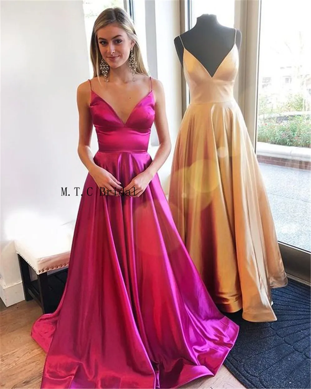

Sexy 2019 Long Prom Dresses Spaghetti Strap A Line Floor Length Formal Occasion Dress Custom Made Evening Party Dress Cheap