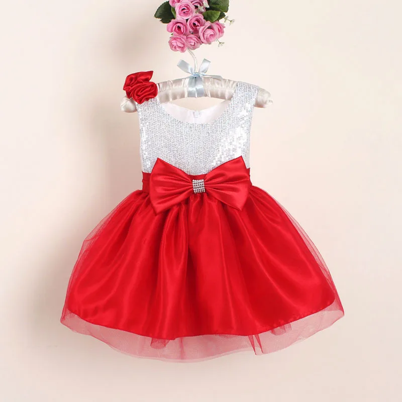 

hot-selling Flower Girl Christmas Dresses with Bow novelty Sequined Baby girl Party Dress for wedding and dancing