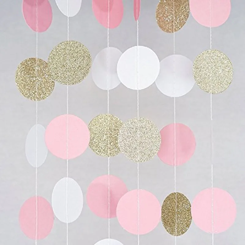 

3M Gold Glitter Round Paper Garland Baby Shower Birthday Banner Hanging Round Circle String Christmas Party Wedding Decoration