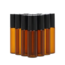 10 шт. 10 мм Янтарное стекло ролл-он роликовые бутылки для эфирного масла ролик из нержавеющей стали эфирное масло банка с 3 мл, капельница