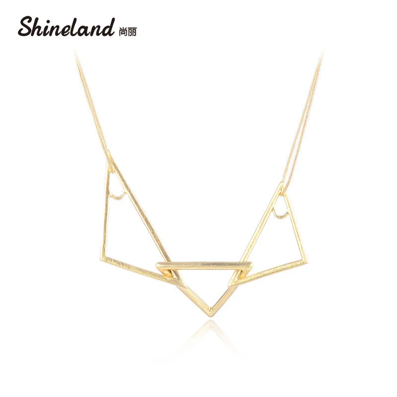 

Shineland Unique Geometric Triangle Shaped Alloy Drawing Pendant Necklace 2019 New Party Trendy Vintage Jewelry for Women Bijoux