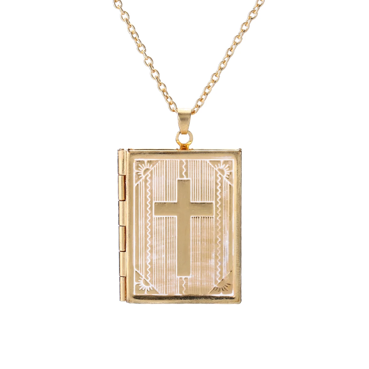 Shellhard Cross Locket Necklace Fashion Gold Color Trendy Jewelry Memory Heart Photo Locket Necklaces Pendants For Women Men