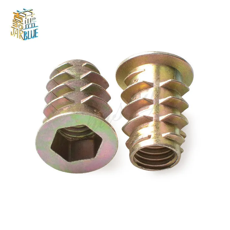 50Pcs M4 M5 M6 M8 Zinc Alloy Thread For Wood Insert Nut Flanged Hex