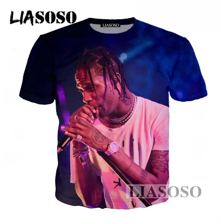 

LIASOSO Newest Explosions Harajuku Style Pullover Short Sleeve Men/Women T-shirt 3D Print Rapper Travis Scott Cool T Shirt T795