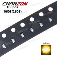100 шт. 0603 Желтый SMD(1608) светодиодный чип 20mA 2 V поверхностное Установочное устройство светоизлучающие диодные лампы электронные компоненты для PCB