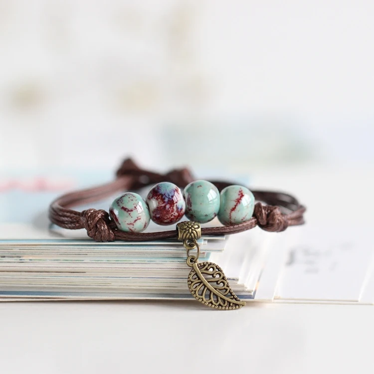 

Traditional Boondoggle Colored Glaze Ceramic Bracelets Beads Folk Style Women's Fashion Jewelry Free Shipping #1618