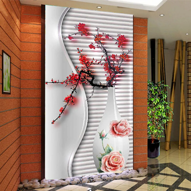 Photo Wallpaper Modern 3D Stereo Plum Flower Vase Mural ...