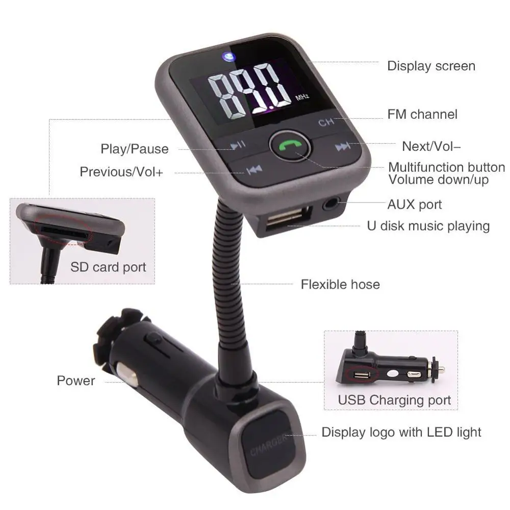 Беспроводной FM передатчик Bluetooth Car Kit MP3 плеер SD USB A2DP + пульт модулятор подходит для