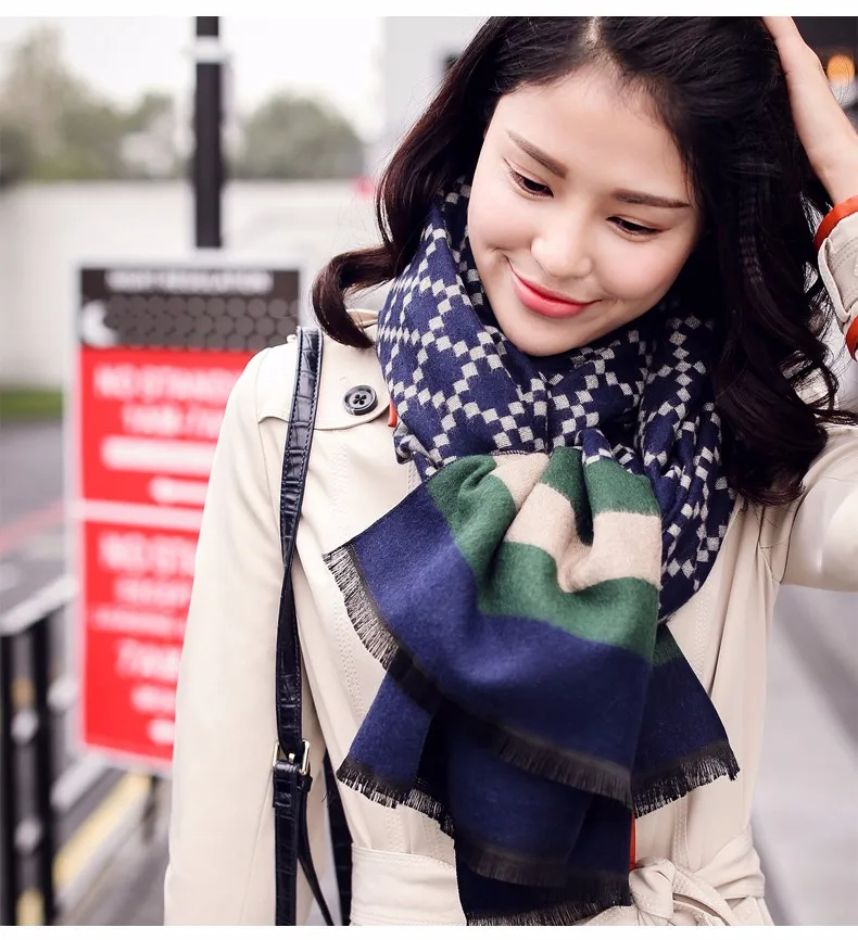 [AETRENDS] зимние женские шарфы, кашемировый клетчатый шарф, двухсторонняя шаль из пашмины, Z-3424