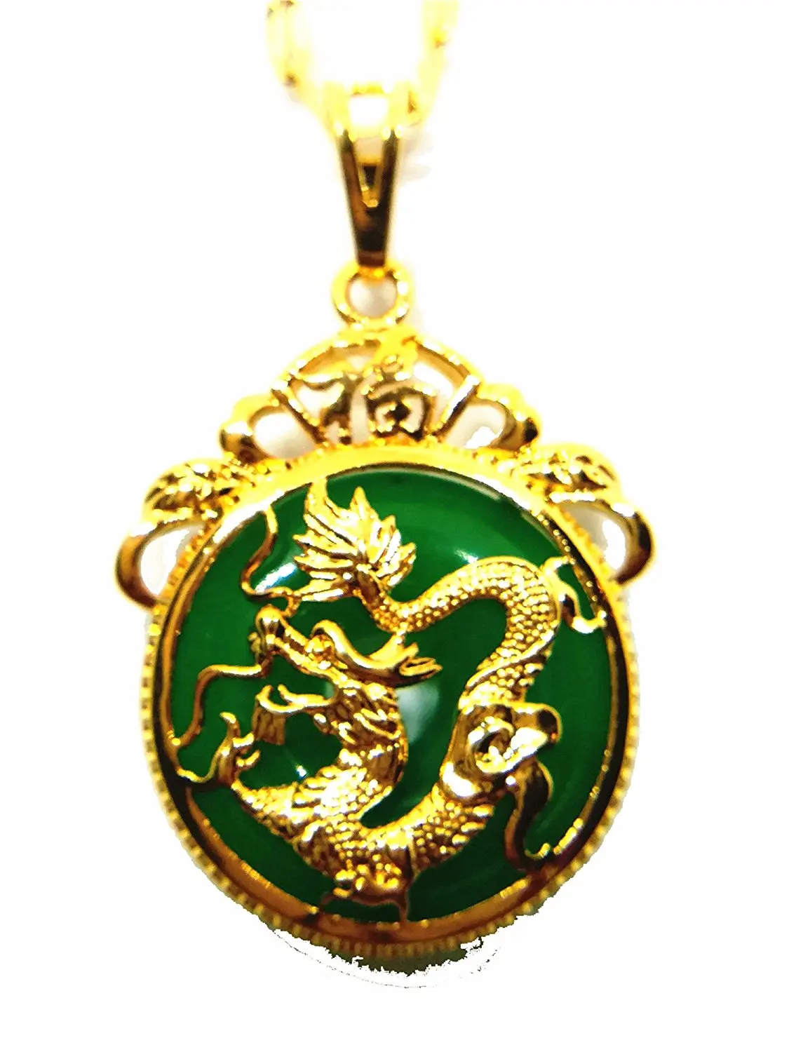 Natural Chalcedony Pendant Plated 24K Gold Dragon Necklace Vintage