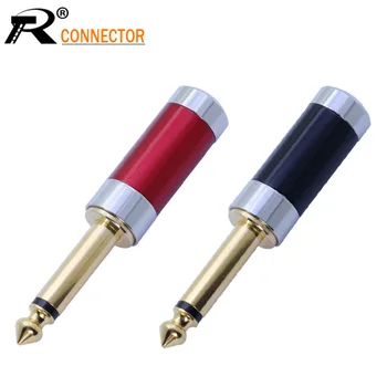 

10pcs/5pairs MONO 6.35mm Jack Gold-plated Audio Plug Connector 6.35mm mono Plug Assembly Microphone Connector Black&Red