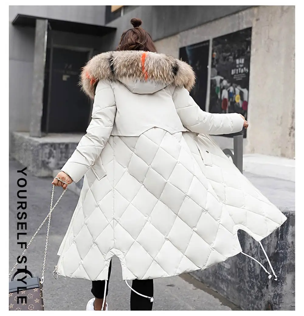 Hndjxxxy2018, зимняя куртка, женская, цветная, с большим мехом, с капюшоном, толстая, пуховая парка, длинная, Женская куртка, пальто, тонкая, теплая, зимняя верхняя одежда