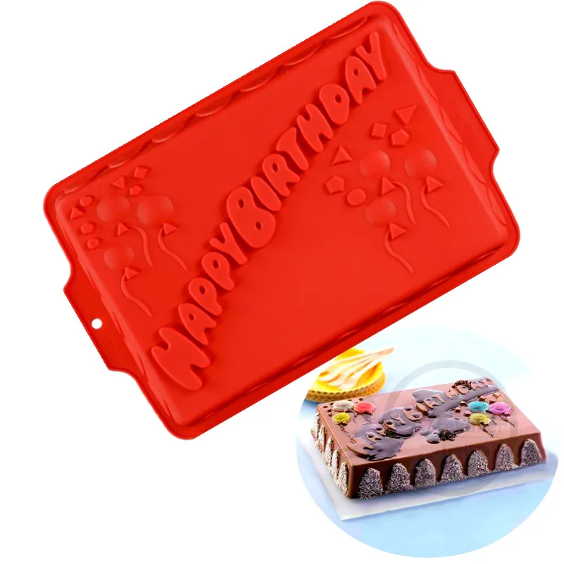 Atekuker Rectangle Shape Happy Birthday Cake Mold Silicone Form Baking