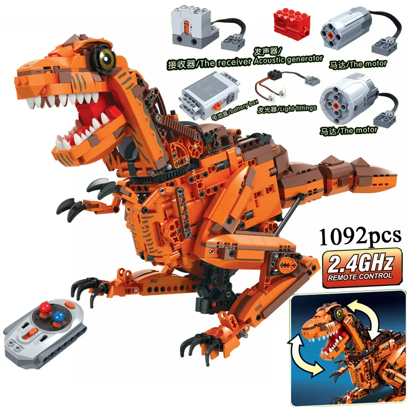 MOC Динозавры Животные дистанционное управление 2,4 ГГц техника с корпус двигателя 1092 шт. строительные блоки кирпичи создатель diy игрушки для
