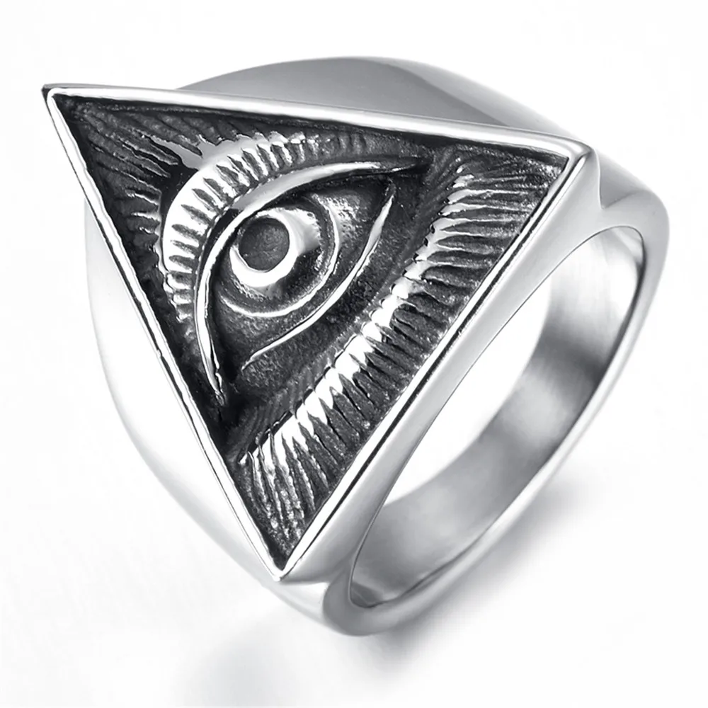 

Stainless Steel Mens Triangle Eyes Ring KR0641