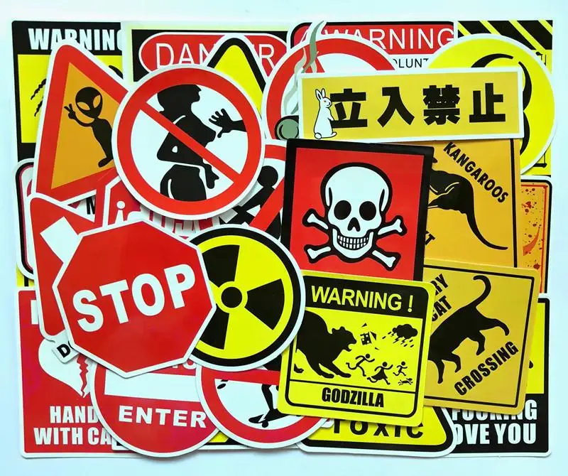 50 قطعة/الوحدة تحذير علامة مضحك ملصقات الكتابة على الجدران العلامة التجارية ملصقات سكرابوكينغ Skateboard Guitar بارد ملصقات مقاومة للماء Pegatinas