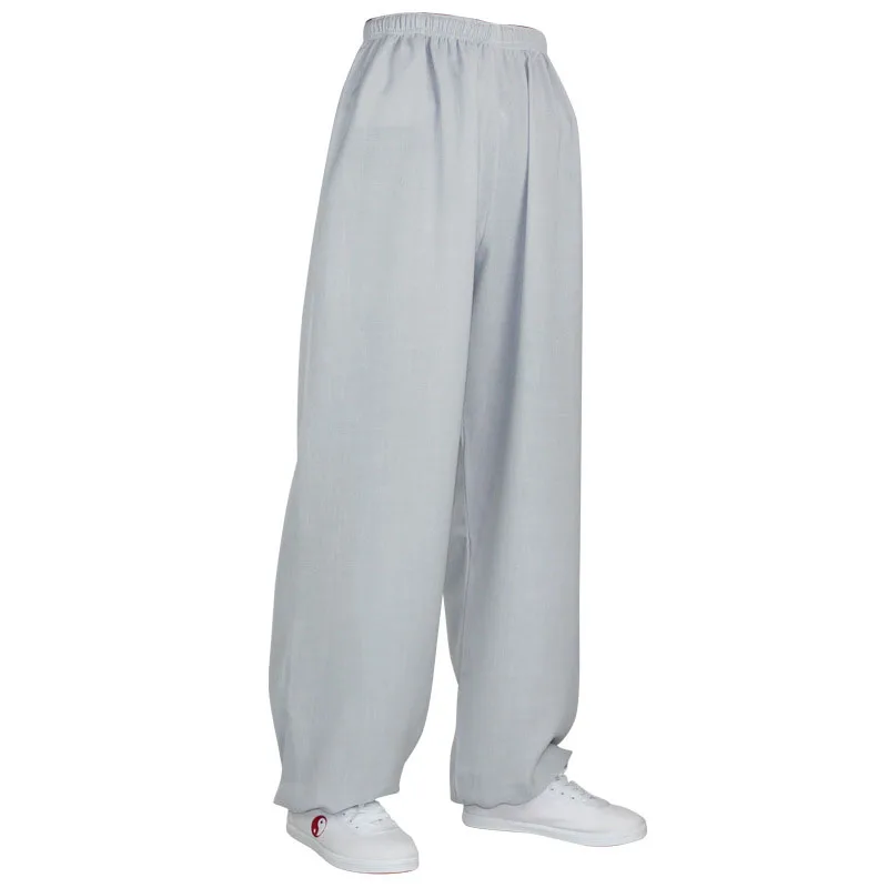 Повседневные Мужские штаны-шаровары для йоги, фитнеса, бегунов, мужские однотонные прямые свободные штаны с эластичной резинкой на талии, хлопковые льняные брюки - Цвет: L58 Light grey