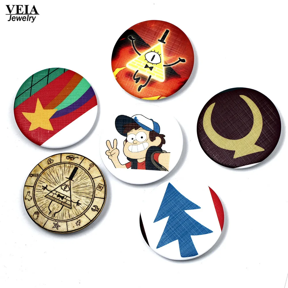 

2017 New Anime Movie Gravity Falls Badge Dipper Pines Mabel Pines Bill Cipher The Zodiac Logo Pins Brooches Charm Gifts forWomen