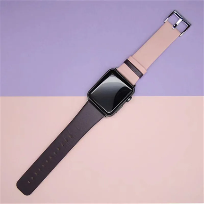 Ремешок из натуральной кожи для Apple Watch Band 38 мм 40 Модный двухцветный браслет iWatch 42