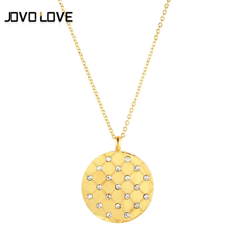 

Stainless Steel Pendant Necklace CZ Crystal Indian Jewelry Silver Gold Color Round Disc Long Choker Necklace for Best Friends