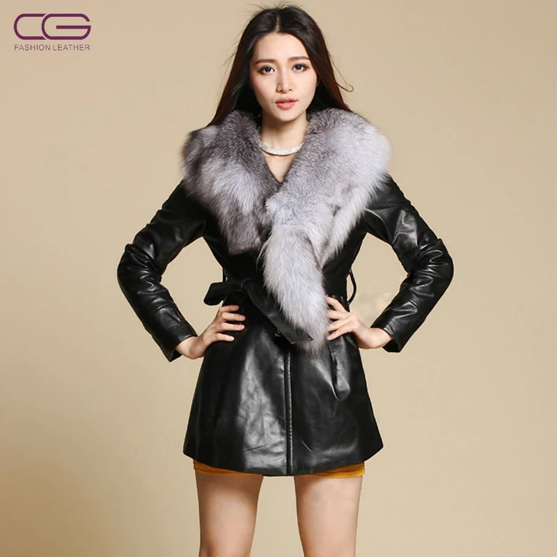 2012 fashion new ultralarge fox fur collar plus cotton Genuine leather ...