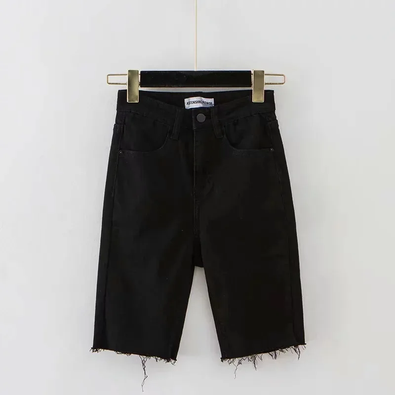 

Boyfriend Style Black Jeans Summer High Waist Straight Tube Five Pants Riding Pants Women's Hair Shorts 2019 Jeans Women