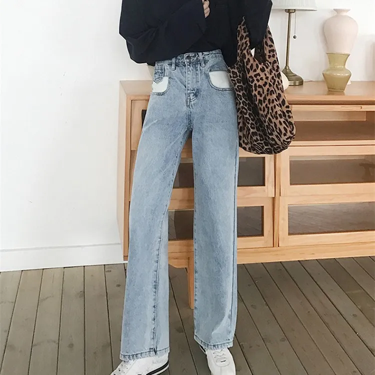 Женские свободные джинсы в стиле ретро с высокой талией, 2019 летние джинсы с карманами, широкие брюки, потертые повседневные брюки