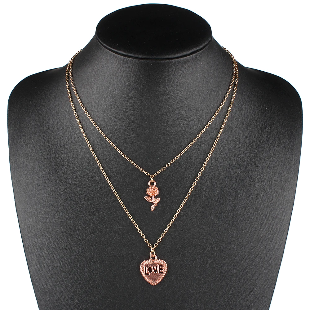 Claire Jin Double Layer Charm Necklace for women Pendant necklaces