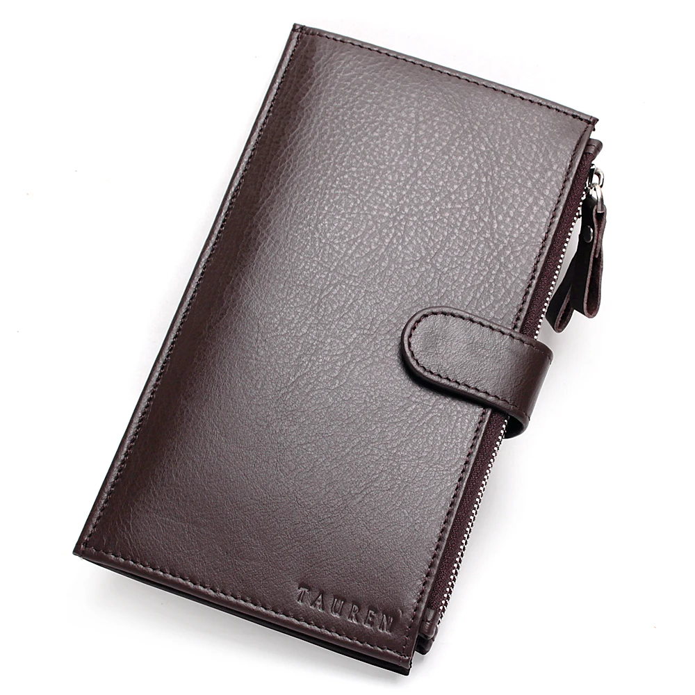 Первый слой воловьей кожи кошелек мужской 20 карт позиции Многофункциональный длинный кошелек клатч сумка двойная молния брендовый кошелек - Цвет: Brown