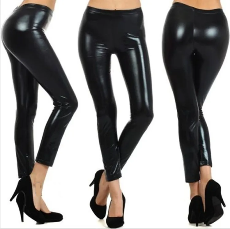 Leggings de couro elástico básico do estilo