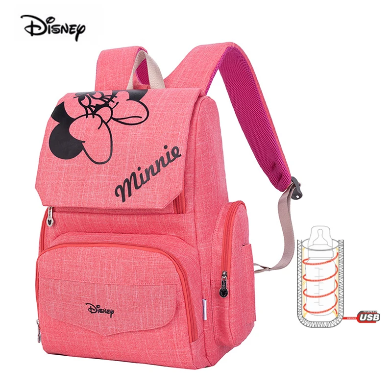 Сумка для подгузников с изображением Минни Дисней, USB, с изоляцией для бутылочек, большая емкость, Оксфорд, для кормления ребенка, для мамы, для беременных, рюкзак, сумка для мамы, для путешествий - Цвет: Pink
