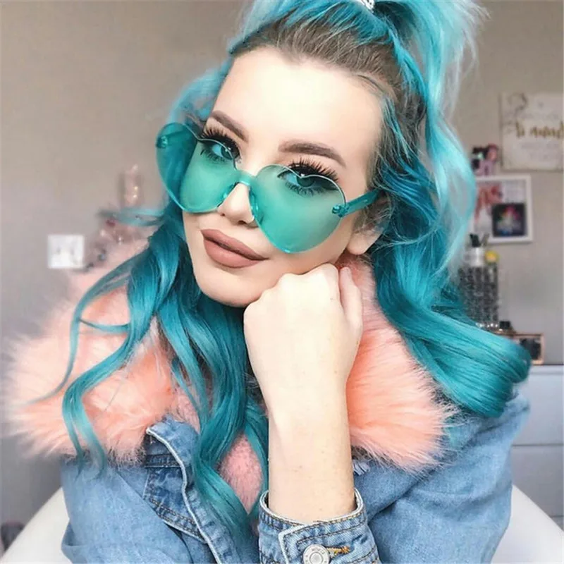 

Love Heart Shape Sunglasses Women 2018 Rimless Frame Tint Clear Lens Colorful Sun Glasses Red Pink Yellow Shades UV400