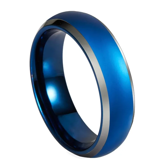 queenwish blue tungsten wedding rings 6mm8mm domed with beveled silver edges unique engagement rings - Tungsten Wedding Rings queenwish blue tungsten wedding rings 6mm8mm domed with beveled silver edges unique engagement rings - Tungsten Wedding Rings