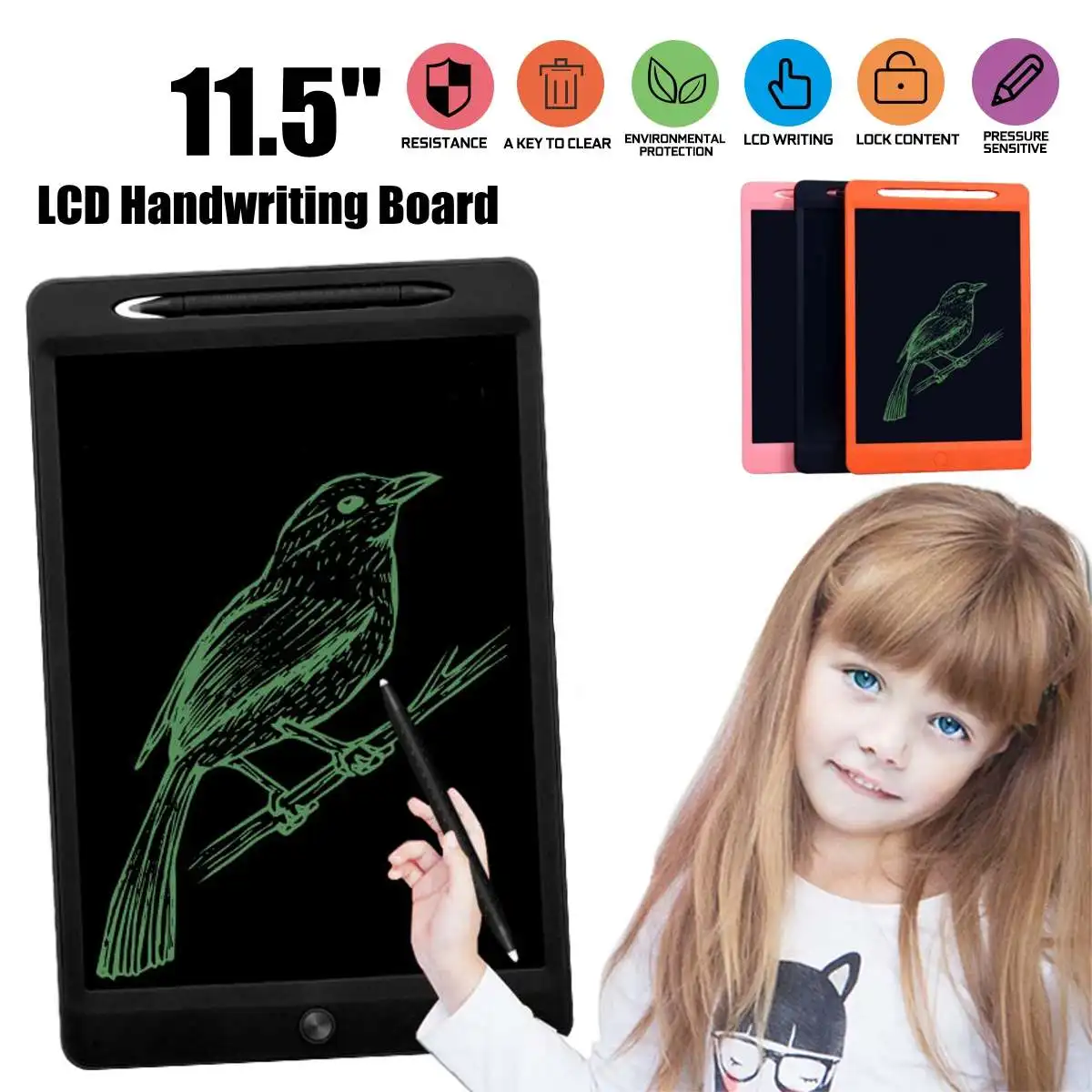 

Rechargeable 11.5 inch LCD Handwriting Board Erasing Children's Writing Thick Pen Highlighting Electronic Graffiti Drawing Board