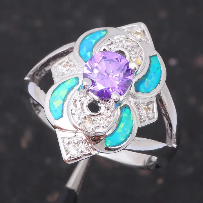 Удивительные обручальные кольца для возлюбленной голубой огненный опал серебряные штампованные кольца радужные модные украшения американский размер#6#7#8#9 OR641A