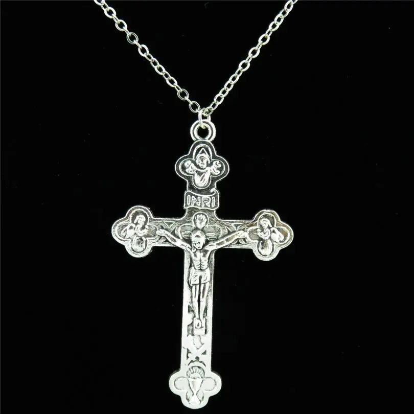 Винтажное металлическое женское ожерелье с подвеской в виде Креста Angel Jesus 58 мм 18
