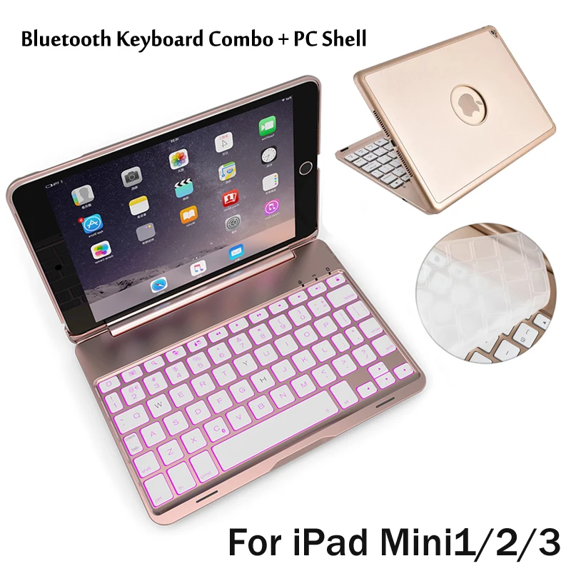 For iPad Mini1/2/3 7 Colors Backlit Light Wireless Bluetooth Keyboard Case Cover For iPad Mini 2 Mini 3 + Stylus + Film
